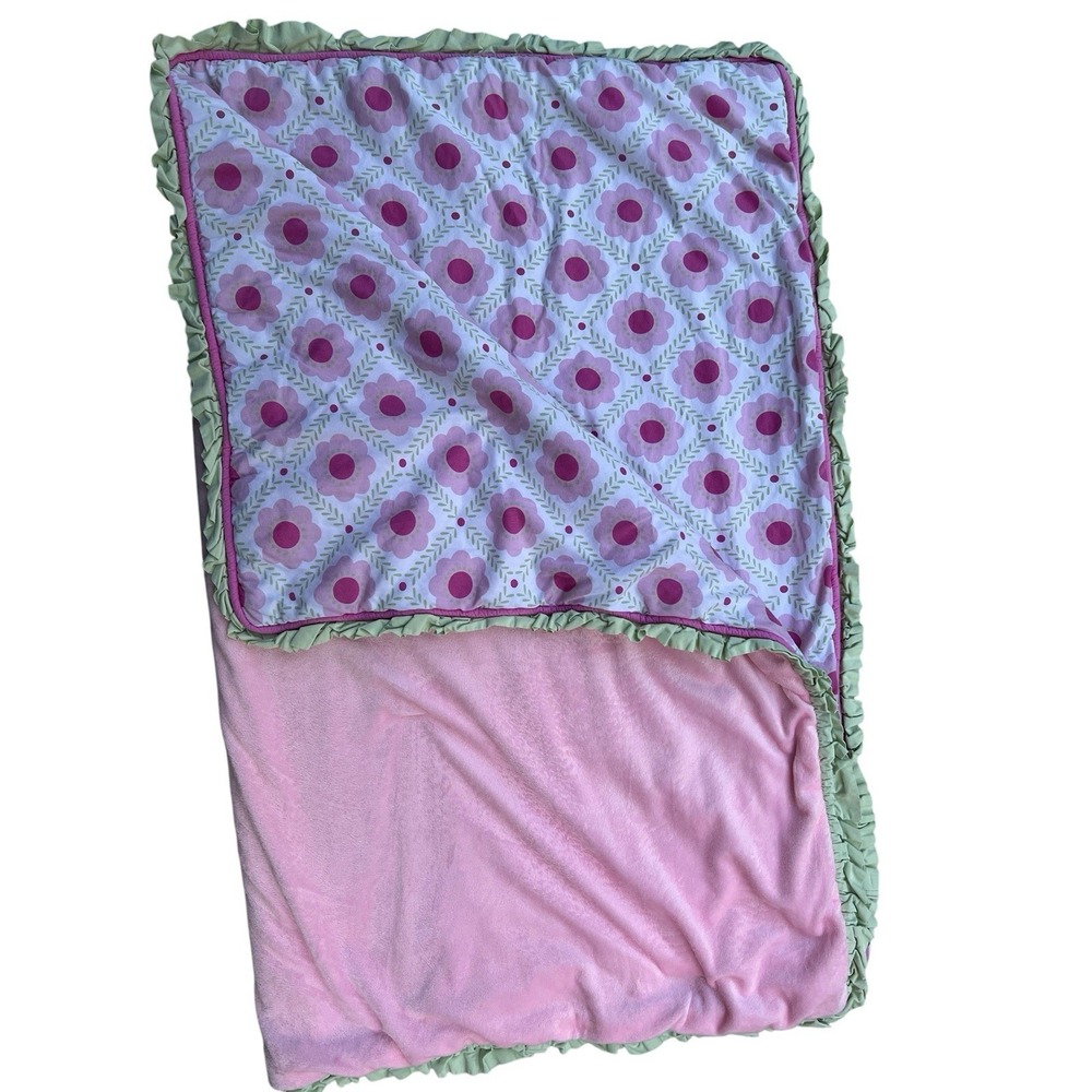 My Baby Sam Pink‎ Baby Blanket With Flowers Green Trim 36"x44"